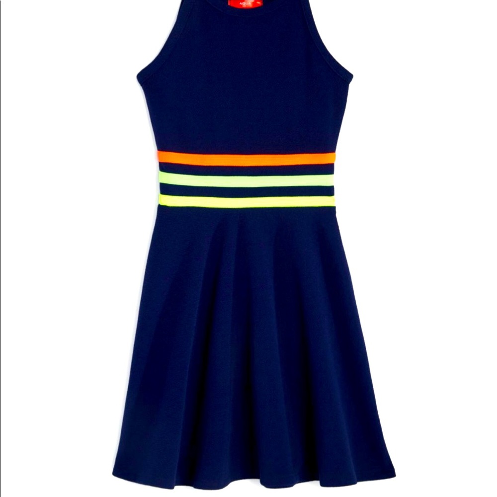 AQUA Girls' Rainbow Trim Dress, Big Kid Size XL